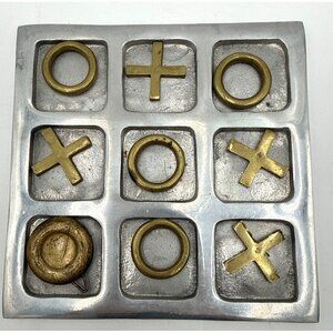 Modernist Brass & Aluminum Tic-Tac-Toe Game Set